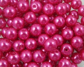 Set of 50 glass Pearl renaissance pearls 8mm hot pink