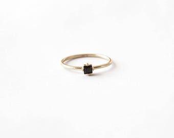 Tiny gold ring - black zircon ring - delicate ring - delicate gold ring - Gold ring - Dainty jewelry - R070