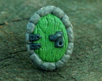 FREE SHIPPING - Green Fairy Door ~ handmade polymer clay ring inspired by fantasy tales