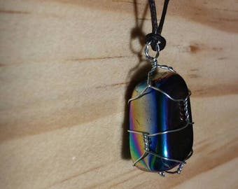 Rainbow Hematite cord necklace