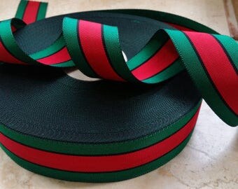 1.5" Vintage Stripe Straight Edge woven Millinery Ribbon Trim in beautiful Green and Red, Black grosgrain