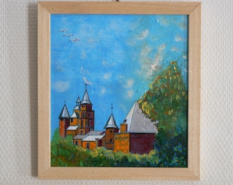 Painting of Collonges Red: Corrèze: oil + acrylic on wood