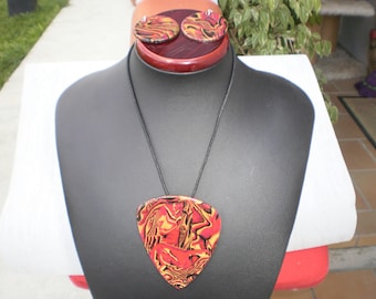 Set pendant and earrings with polymer clay