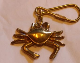 Vintage 1980's Brass Crab keychain
