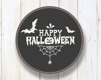 Happy Halloween Cross Stitch Pattern, Cool Cross Stitch Sampler, Halloween Patterns, Halloween Gift, Halloween Home Décor