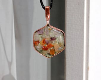 Copper and resin Hexagon pendant