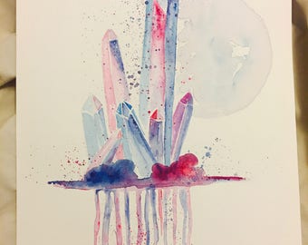 Original watercolor crystal rain clouds