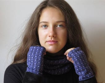 Mitts vintage woman winter in Jersey doubled in security blanket, 4 positions! Choose free of charge the color and the size.