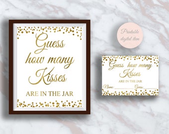 Guess How Many Kisses, Funny Bridal shower games, Hershey kisses game, Gold confetti Bachelorette, Wedding activities, Shower activity s4br