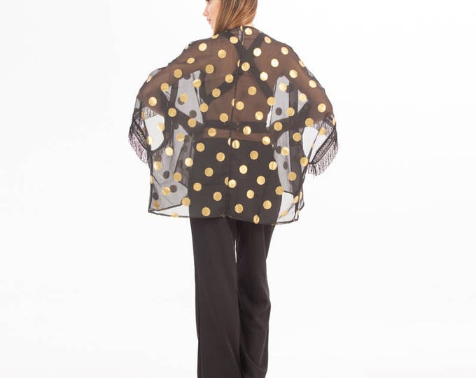 Polka Dot Cardigan - Black Cardigan - Black Kimono - Women's Cardigan - Cardigan for a Woman - Gold - Cardigan - Kimono - Clothing - Boho