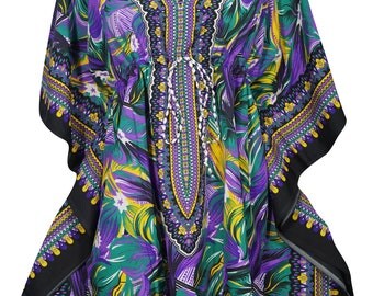 Boho Beach Cover Up Dress Kimono Sleeves V-Neck Printed Summer Comfy Evening Wear Swimsuit Short Caftan One Size