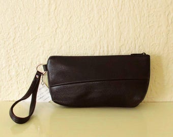 Black Leather Clutch Wristlet upcycled recycled relaimed leather