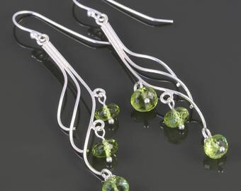 Peridot Chandelier Earrings. Sterling Silver. August Birthstone. Genuine Gemstone. f17e007