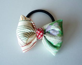 Kawaii Hair Style, Japanese Silk Kimono Fabric Ponytail Holder, Long Hair Hair Tie, Unique OOAK Gift for her