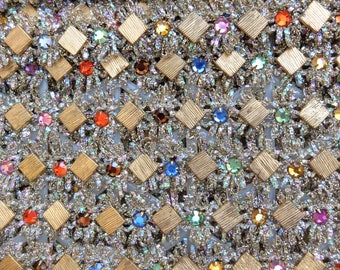 Vintage Rhinestone Trim 1 yd Gold Thread Sparkly Metal Embellishment