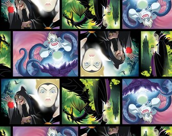 Disney Villians, Villians Patch Movie Art on black, Ursula & Malificent, 1 yard