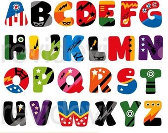 35% OFF SALE Superhero alphabet clipart - ABC Alphabet clip art - digital download - commercial use