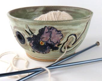 Ceramic Yarn Bowl - Knitting Yarn Bowl - Crochet Yarn Bowl -Purple Iris