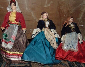 Lot of 3 Vintage-Regional-Cloth-Dolls-Middle-East-or-European ..free USA Shipping