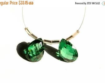 50% Off Sale AAA Emerald Green Corundum Quartz Faceted Pear Briolettes Matched pair 14x10mm