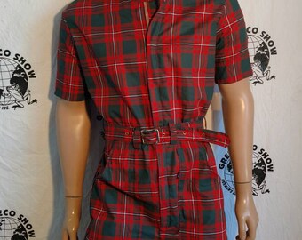 Mens Romper shorts 40 L by Anna Herman USA jumpsuit plaid cotton tarten hipster