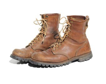 Vintage Men's Brown Leather Work Boots / size 8.5