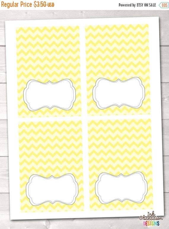 35% OFF SALE Yellow Chevron and Gray Buffet Card Printable Labels - Instant Download Il_570xn