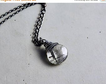 Tourmalinated Necklace, Tourmalinated Quartz, Crystal Pendant, Sterling Silver