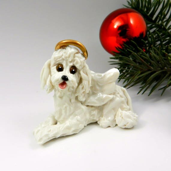 Poodle Angel White Christmas Ornament Figurine Porcelain