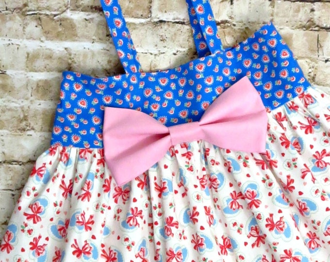 Valentines Day Dress - My 1st Valentines - Big Bow Dress - Baby Girl Dress - Toddler Girl Clothes - Pink Hearts - Sizes 6 months to 8 years