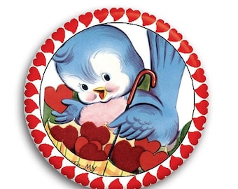 20% OFF - Valentine Retro Blue Bird Pocket Mirror, Magnet or Pinback Button - Favors - 2.25"- MR573