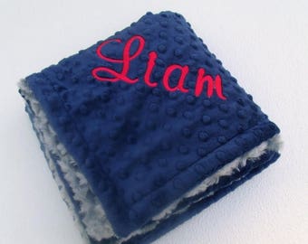 SALE Baby Boy Gift, Minky Baby Blanket, Baby Shower Gifts, Embroidered Blanket, Navy Baby Blanket, Charcoal Blanket