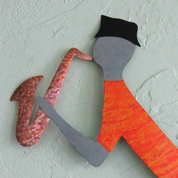 Musician Metal Wall Art Sculpture Saxophone Guy Recycled Metal