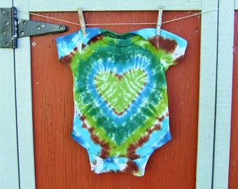 18m Tie Dye Baby Onesie - Forest Heart - Ready to Ship