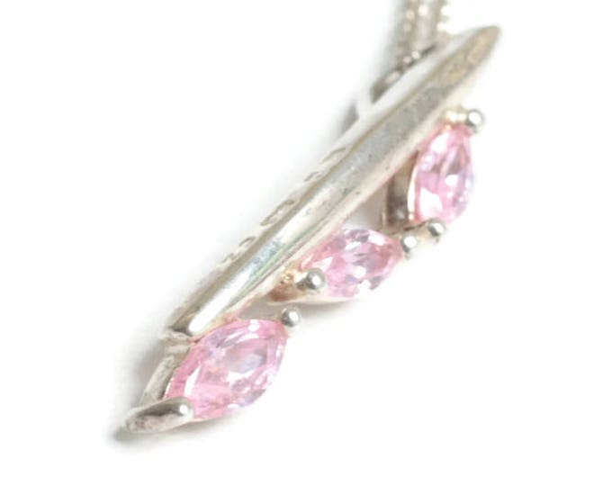 Pink CZ Pendant Necklace Modernist Style Sterling Chain Signed Avon