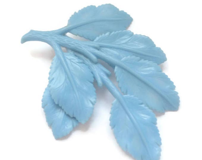 Medium Blue Plastic Leaves Brooch Molded Plastic Layered Dimensional 1940s Vintage