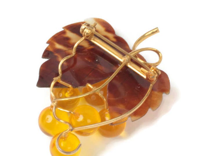 Grape Cluster Brooch Faux Tortoiseshell Lucite Plastic Vintage