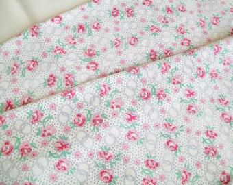 SALE - 2 Midcentury Kitchen Towels, 1950s cotton towels, pink, red floral, tea towels