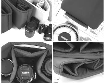 Water resistant Camera Bag insert for your DSLR, photograhers gear, camera insert for purse or backpack by Darby Mack