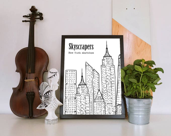 Skyscrapers.New York, Clip Art, Watercolor Clipart, New York City, building, New York, America, USA, Manhattan, Watercolor Clip art