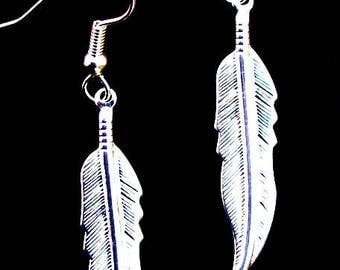 NATIVE PRIDE Silver feather earrings, dangle earrings, tribal, Boho, Native, silver or gold feather earrings