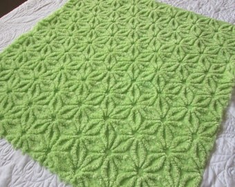 Fluffy Lime Green Hofmann Daisy Vintage Chenille Bedspread Fabric 24" x 22"