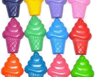 Sensory Ice Cream Crayons, Ice Cream Party Favors, Ice Cream Cones Shaped Recycled Crayons, Total of 12. Boy or Girl Unique Party Favors.