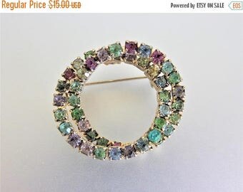 ON SALE Vintage Pastel Fruit Salad Rhinestone Double Circle Pin