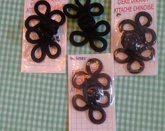 4 Vintage Black Frog Closures, Asian Style Buttons, by Wrights