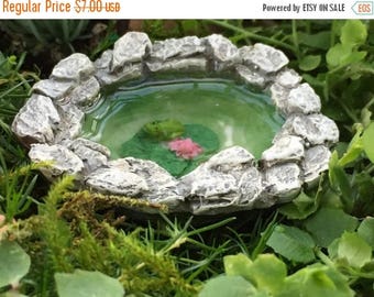 SALE Micro Mini Frog Pond, Fairy Garden Accessory, Garden Decor, Miniature Gardening, Topper, Stone Pond with Frog