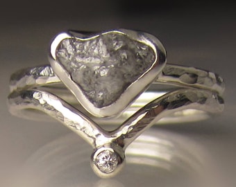 Raw Diamond Engagement Set, Rough Diamond Ring, Rough Diamond Bridal Set