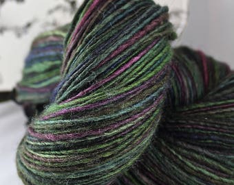 Handspun Yarn Gently Thick and Thin DK Single Blue Faced Leicester and Tussah Silk 'Aurora Borealis'