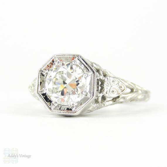 Filigree Diamond Engagement Ring 0.77 ctw Old Cut Diamond in