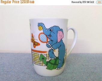 50% OFF Adorable Mug - Elephant on Turtle Playing Tennis with Butterflies and Mushrooms Vintage Coffee Cup Drink Cup Cute Adorable